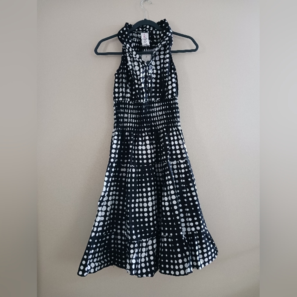 Kara Chic Sleeveless Black and White Polka Dot Dress One Size